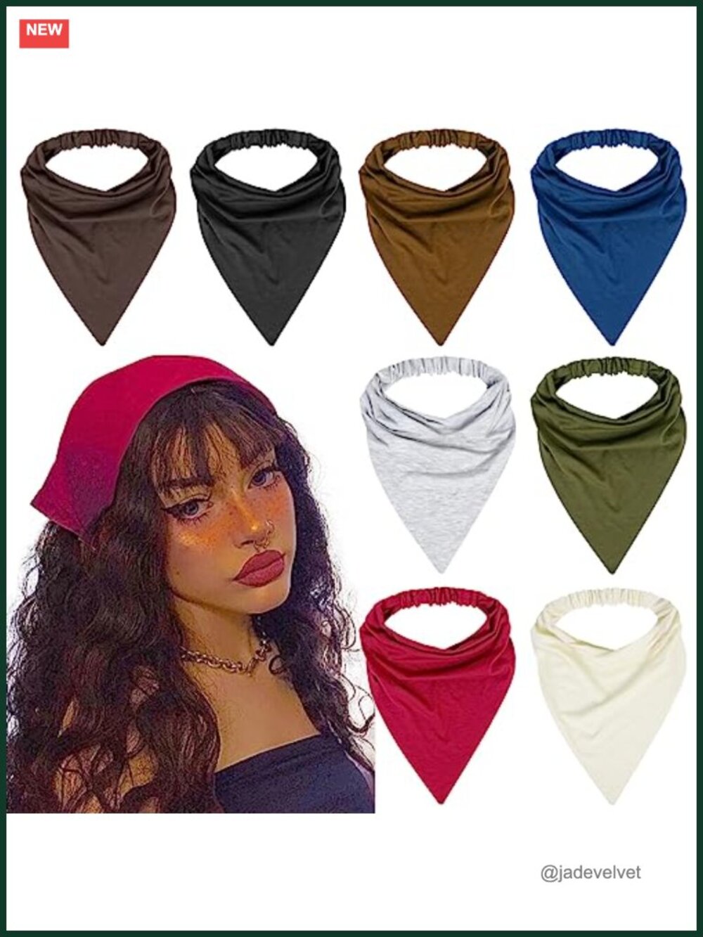 8 Pack Non Slip Elastic Boho Triangle Head Scarf Headband Cotton Blend Women